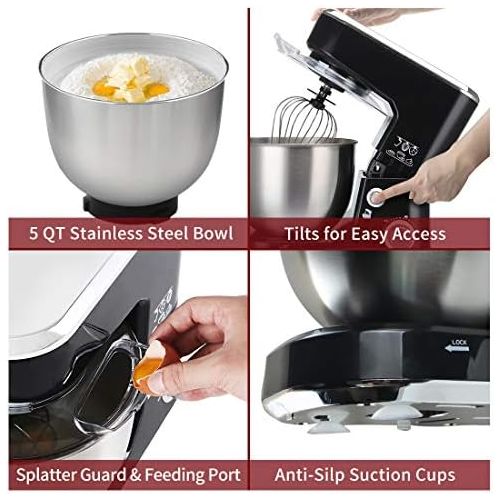  [아마존베스트]Stand Mixer, Cusimax Dough Mixer Tilt-Head Electric Mixer with 5-Quart Stainless Steel Bowl, Dough Hook, Mixing Beater and Whisk, Splash Guard, CMKM-150, Black