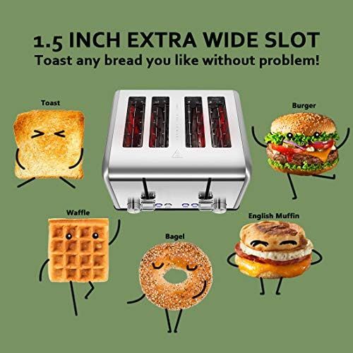  [아마존베스트]Toaster 4 Slice, CUSIMAX Stainless Steel Toaster, Bread Toasters 4 Extra Wide Slot with Bagel/Defrost/Cancle Function,6 Shade Settings with Removable Crumb Tray