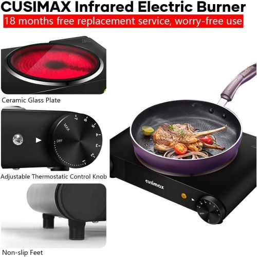  CUSIMAX Single Countertop Burner, Portable Infrared Cooktop, CMIP-B120, Black (Stainless Steel)