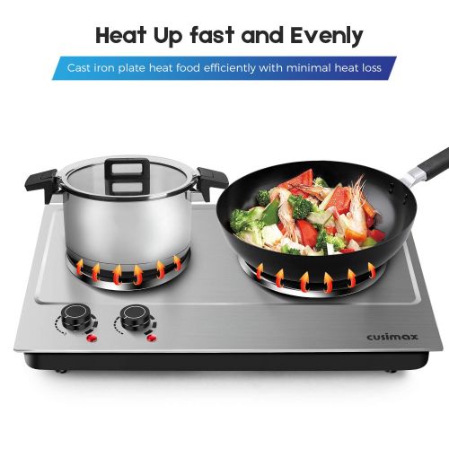  CUSIMAX Cusimax 1800W Double Hot Plate for Cooking - Electric Stove Stainless Steel - Portable Electric Burner - CMHP-C180N