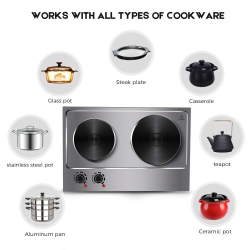  CUSIMAX Cusimax 1800W Double Hot Plate for Cooking - Electric Stove Stainless Steel - Portable Electric Burner - CMHP-C180N