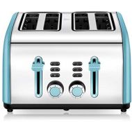 [아마존베스트]4 Slice Toaster, CUSINAID Stainless Steel Toasters with Reheat Defrost Cancel Function, 7-Shade Setting, 4 Wide Slots Toaster (Blue)