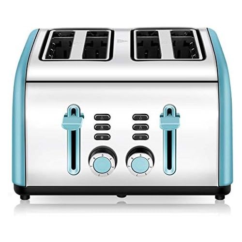  [아마존베스트]4 Slice Toaster, CUSINAID Stainless Steel Toasters with Reheat Defrost Cancel Function, 7-Shade Setting, 4 Wide Slots Toaster (Blue)