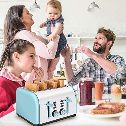  [아마존베스트]4 Slice Toaster, CUSINAID Stainless Steel Toasters with Reheat Defrost Cancel Function, 7-Shade Setting, 4 Wide Slots Toaster (Blue)