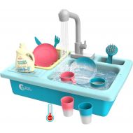 [아마존 핫딜]  [아마존핫딜]CUTE STONE Color Changing Kitchen Sink Toys, Children Heat Sensitive Thermochromic Dishwasher Playing Toy with Running Water, Play House Pretend Role Play Toys for Boys Girls