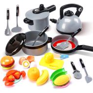 [아마존 핫딜] CUTE STONE Cute Stone Kids Kitchen Pretend Play Toys,Play Cooking Set, Cookware Pots and Pans Playset, Peeling and Cutting Play Food Toys, Cooking Utensils Accessories, Learning Gift for Todd