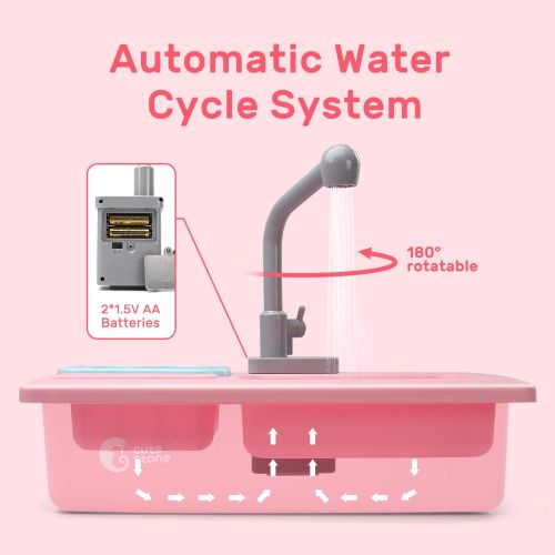  CUTE STONE Play Kitchen Sink Toys,Electric Dishwasher Playing Toy with Running Water,Upgraded Automatic Faucets and Color Changing Accessories, Role Play Sink Set Gifts for Kids Bo