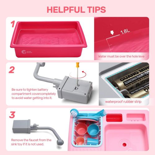  CUTE STONE Play Kitchen Sink Toys,Electric Dishwasher Playing Toy with Running Water,Upgraded Automatic Faucets and Color Changing Accessories, Role Play Sink Set Gifts for Kids Bo