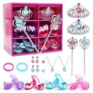 CUTE STONE Princess Dress Up Shoes and Jewelry Toys, Pretend Play Fashion Princess Accessories of Crowns, Necklaces, Bracelets, Rings, Beauty Gifts for 3,4,5,6 Years Old Little Gir