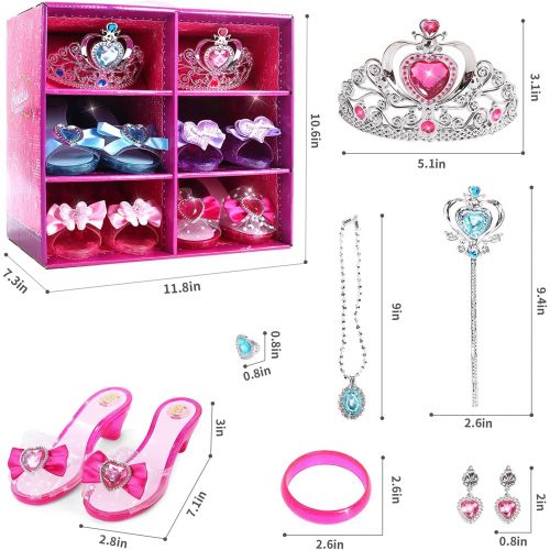  CUTE STONE Princess Dress Up Shoes and Jewelry Toys, Pretend Play Fashion Princess Accessories of Crowns, Necklaces, Bracelets, Rings, Beauty Gifts for 3,4,5,6 Years Old Little Gir