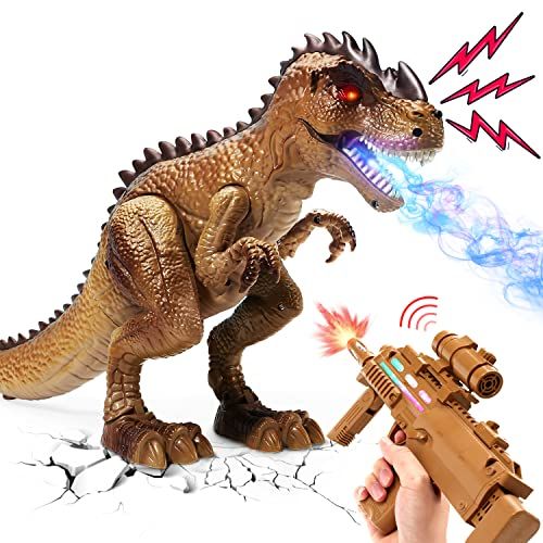  [아마존베스트]CUTE STONE Large Remote Control Dinosaur Toys, RC T Rex React to Shooting, Walking, Spraying, Roaring and Lighting Dinosaur Gifts for Boys, Toddlers, Kids and Girls