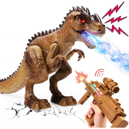  [아마존베스트]CUTE STONE Large Remote Control Dinosaur Toys, RC T Rex React to Shooting, Walking, Spraying, Roaring and Lighting Dinosaur Gifts for Boys, Toddlers, Kids and Girls