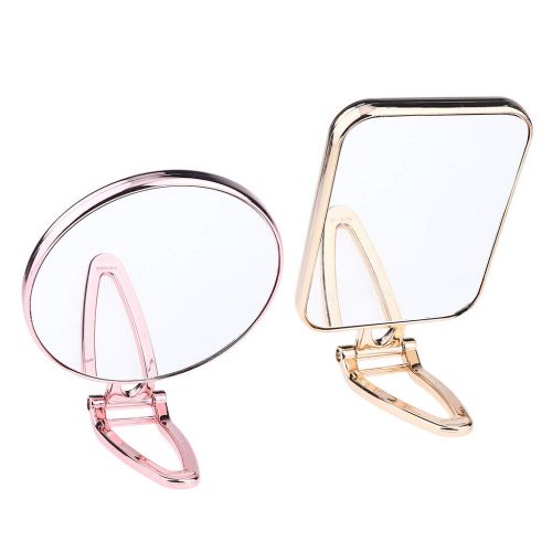  CUTICATE Plastic Folding Makeup Countertop Vanity Mirror Tabletop Desktop Adjustable Cosmetics Shaving Mirror with Hanging Hole - Gold