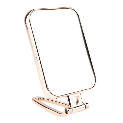  CUTICATE Plastic Folding Makeup Countertop Vanity Mirror Tabletop Desktop Adjustable Cosmetics Shaving Mirror with Hanging Hole - Gold