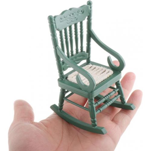  CUTICATE 1/12 Wood Rocking Chair Model Dollhouse Miniature Accessories for Kids and Girls (Green)