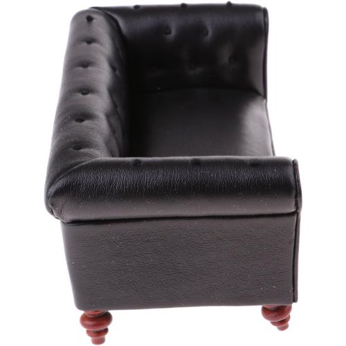  CUTICATE 1:12 Scale Dollhouse Bedroom Furniture Long Sofa Recliner Couch for Dolls House Living Room Decor, Dollhouse Decoration Kit, Black