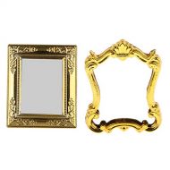 CUTICATE 2pcs Victorian 1/12 Scale Wall Mirror Rahmen with Golden Frame Crafts for Dollhouse Any Rooms Decor, Realistic Miniature Model