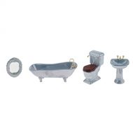 CUTICATE Dollhouse Miniature Ceramic Bathroom Set 1:12 Scale Model, Including Bathtub, Toilet, Basin and Mirror (4PCS), Dollhouse Decorations Kit