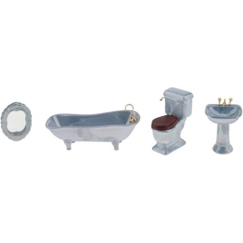  CUTICATE Dollhouse Miniature Ceramic Bathroom Set 1:12 Scale Model, Including Bathtub, Toilet, Basin and Mirror (4PCS), Dollhouse Decorations Kit