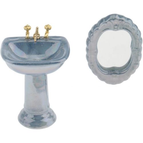  CUTICATE Dollhouse Miniature Ceramic Bathroom Set 1:12 Scale Model, Including Bathtub, Toilet, Basin and Mirror (4PCS), Dollhouse Decorations Kit