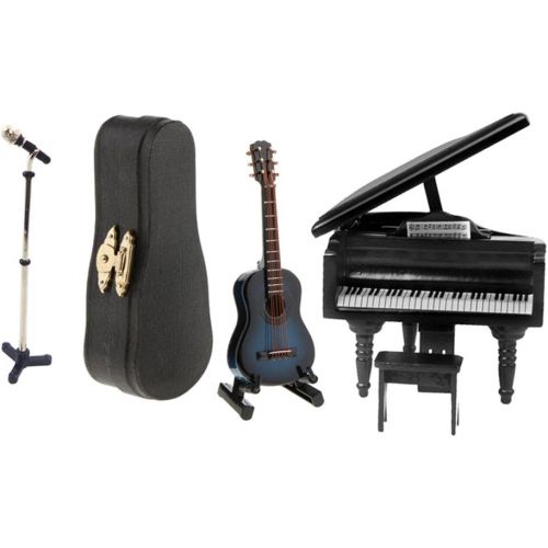  CUTICATE Luxury Dollhouse Musical Instruments Set - Guitar Piano Microphone Model Kit, Fairy Garden / Music Room Accessories Decor