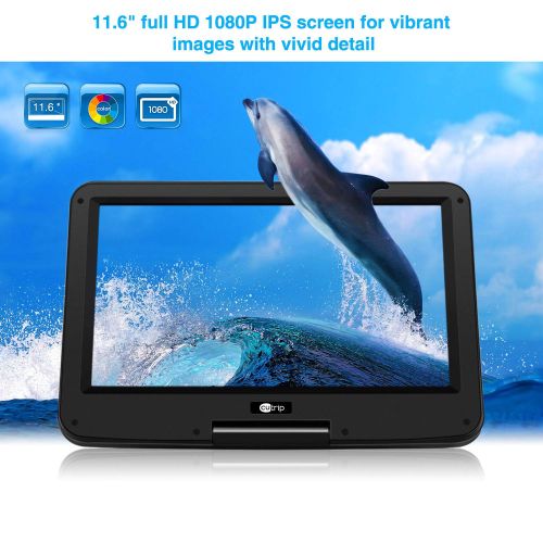  CUTRIP 11.6” HD Portable DVD Player Car IPS LCD Screen, 1920x1080 High Resolution, 178° Viewing Angles, Rechargeable Battery