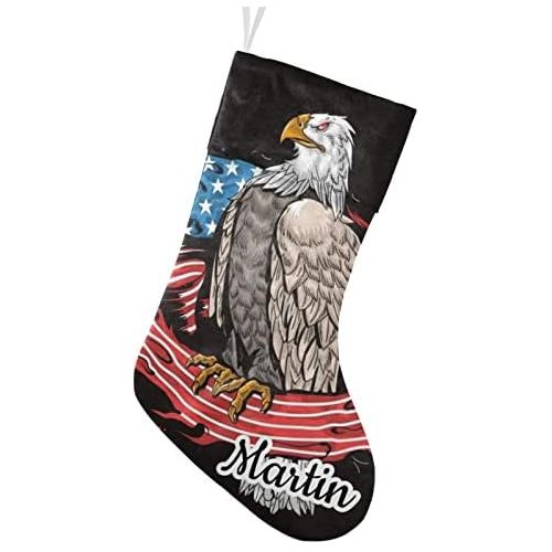  CUXWEOT Personalized Eagle American Flag Christmas Stocking Customize Name Decor for Xmas Tree Fireplace Hanging Party 17.52 x 7.87 Inch