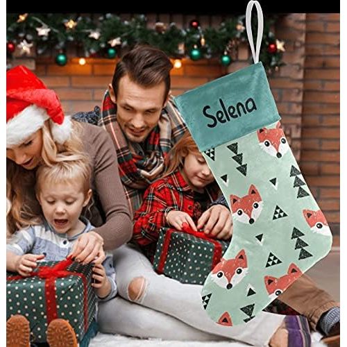  CUXWEOT Personalized Cute Autumn Fox Christmas Stocking Customize Name Decor for Xmas Tree Fireplace Hanging Party 17.52 x 7.87