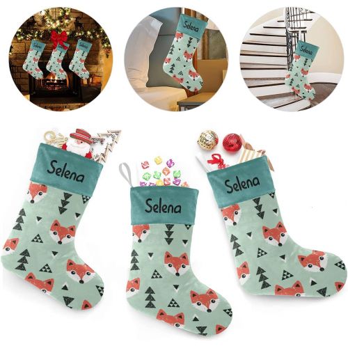  CUXWEOT Personalized Cute Autumn Fox Christmas Stocking Customize Name Decor for Xmas Tree Fireplace Hanging Party 17.52 x 7.87