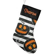 CUXWEOT Personalized Halloween Striped Pumpkin Face Christmas Stocking Customize Name Decor for Xmas Tree Fireplace Hanging Party 17.52 x 7.87