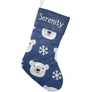CUXWEOT Personalized Cute Polar Bears Winter Blue Christmas Stocking Customize Name Decor for Xmas Tree Fireplace Hanging Party 17.52 x 7.87 Inch