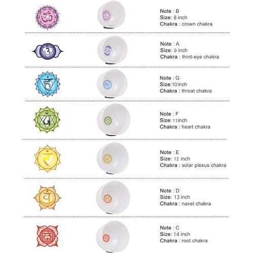  8-14 Inch Chakra Symbol Design Frosted Quartz Crystal Singing Bowls Free 2 PCS Travel Carry Case Bag