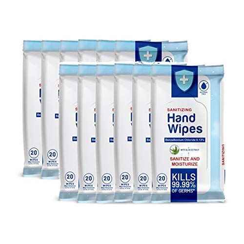  CWC Hand Sanitizing Wipes - Alcohol-Free - Sanitizes & Moisturizes - Helps Reduce Bacteria & Germs - Antiseptic Wipes for Disinfecting - 240 Count (12 Packs of 20)