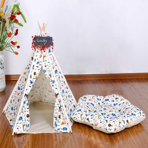  CWMJH Cotton Washable Canvas Household Tent Conical Tent Nest Cat Rabbit Animal Dog Bed with Cushion Small Blackboard Home Decoration Pet Supplies