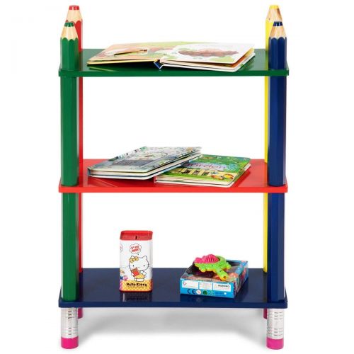  CWY 3 Tiers Kids Bookshelf Crayon Themed Shelves Storage Bookcase