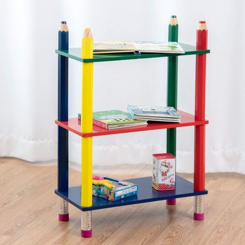  CWY 3 Tiers Kids Bookshelf Crayon Themed Shelves Storage Bookcase