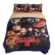 CXDM 3Pcs Bedding Set 3D Printed How to Train Your Dragon Pattern Duvet Cover Set(1 Duvet Cover,2 Pillowcases) for Boys, Kids, Teens.