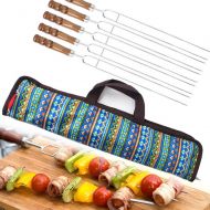 CXUKUN Outdoor BBQ Roasted Pin Fork Barbecue Stainless Steel U Shape Wooden Handle Picnic 5 Piece Set Reusable BBQ Sticks BBQ Pin Fork Picnic Tools