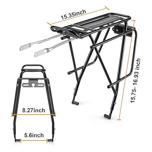  CXWXC Rear Bike Rack - Bike Cargo Rack for Disc Brake/Non-Disc Brake Mount - Bicycle Pannier Rack, Touring Carrier Rack fit 26”-29” and 700c