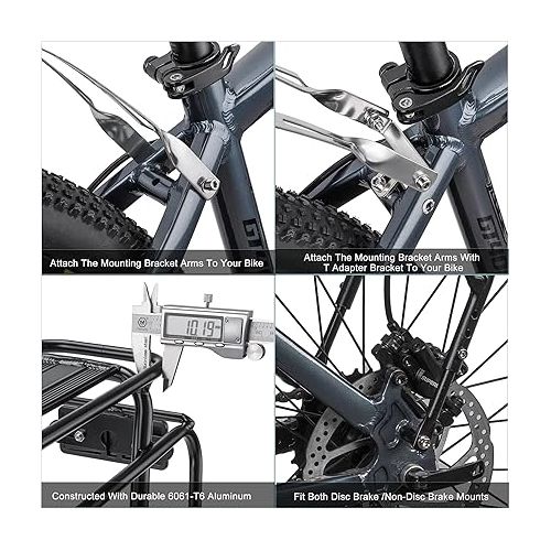  CXWXC Rear Bike Rack - Bike Cargo Rack for Disc Brake/Non-Disc Brake Mount - Bicycle Pannier Rack, Touring Carrier Rack fit 26”-29” and 700c