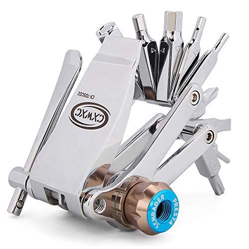  CXWXC Bike Tool Mini 16 in 1 Multi-Tool - Chain Tool/Torx/Hex/Screwdriver Bicycle Multitool Kit - Cycling Mechanic Repair Tools with CO2 Inflator For Road and Mountain Bikes