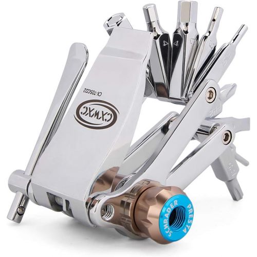  CXWXC Bike Tool Mini 16 in 1 Multi-Tool - Chain Tool/Torx/Hex/Screwdriver Bicycle Multitool Kit - Cycling Mechanic Repair Tools with CO2 Inflator For Road and Mountain Bikes