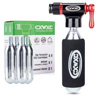 CXWXC CO2 Inflator Kit with 4 x16g CO2 Cartridges / 3 Tire Levers - Presta & Schrader Valve Compatible - CO2 Bike Pump for Road and Mountain Bikes