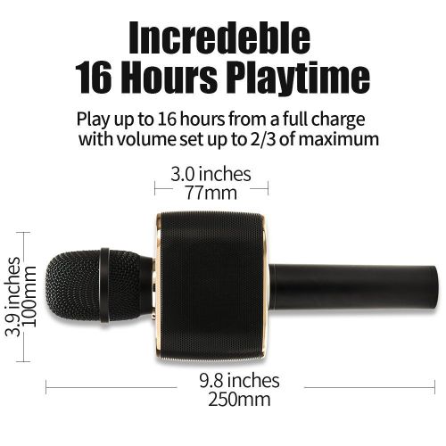  CYGG Wireless Karaoke Microphone 12W Hi-Fi Bluetooth Speaker Player For Iphone Android Smartphone, Dual Drivers For Superior Sound Capsule 16 Hours Playtime