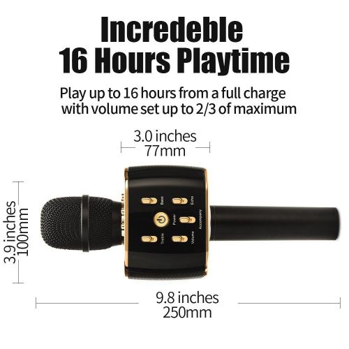  CYGG Wireless Karaoke Microphone 12W Hi-Fi Bluetooth Speaker Player For Iphone Android Smartphone, Dual Drivers For Superior Sound Capsule 16 Hours Playtime