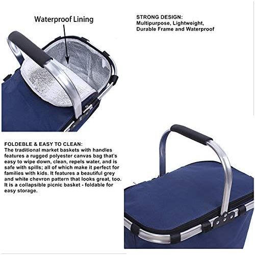  CYKJ Large But Foldable Picnic Basket Insulated- Strong Aluminum Frame - Waterproof Lining - Collapsible Design for Easy Storage - Take it Camping, Picnicking, Lake Trips, or Famil