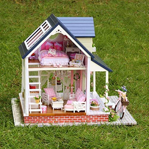  CYL Luxury Villa DIY Model Wooden Dollhouse Furniture Kit with LED Birthday Gift for Boyfriend Girlfriend Toys (Bicycle Angel)