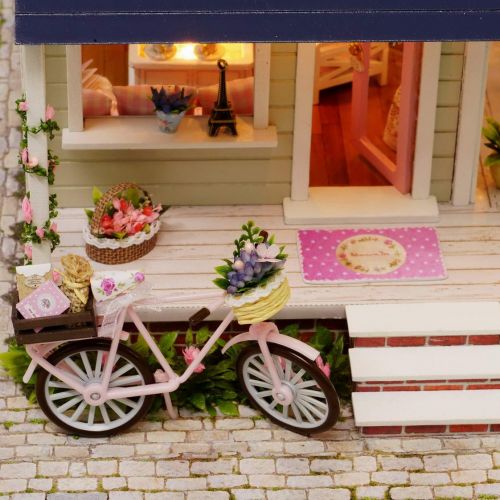  CYL Luxury Villa DIY Model Wooden Dollhouse Furniture Kit with LED Birthday Gift for Boyfriend Girlfriend Toys (Bicycle Angel)