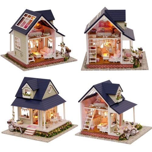  CYL Luxury Villa DIY Model Wooden Dollhouse Furniture Kit with LED Birthday Gift for Boyfriend Girlfriend Toys (Bicycle Angel)