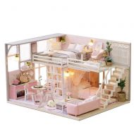 CYL Modern Loft DIY House Model Miniature Dollhouse Kit Wooden Doll House with LED Birthday Gifts (Girlish Dream)